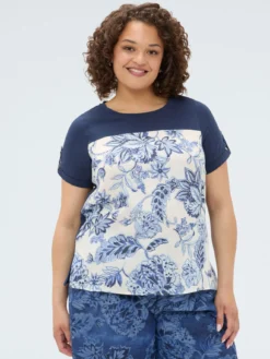 T-shirt bimaterica in misto cotone