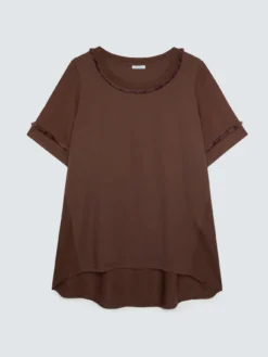 T-shirt bimaterica in misto lino