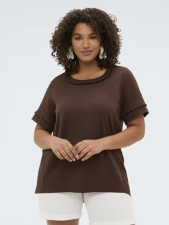 T-shirt bimaterica in misto lino