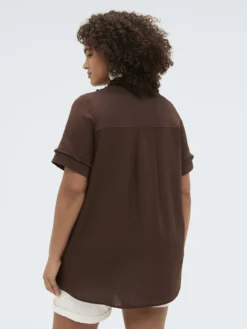 T-shirt bimaterica in misto lino