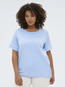 T-shirt bimaterica in misto lino