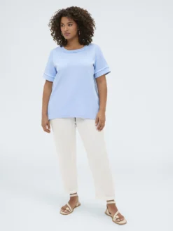 T-shirt bimaterica in misto lino