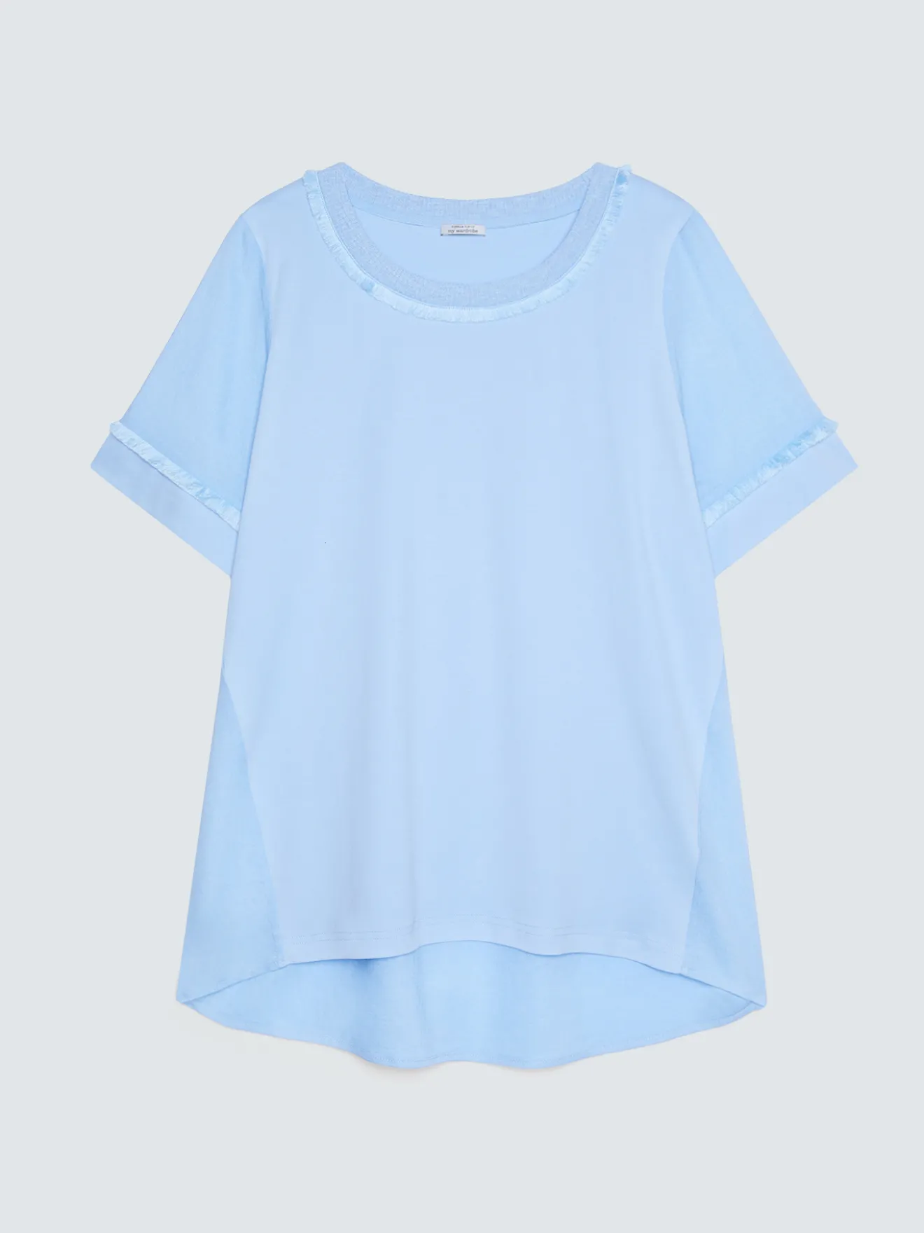 T-shirt bimaterica in misto lino