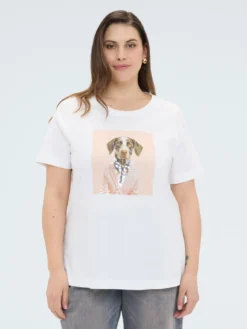 T-shirt cane chic con dettagli luminosi