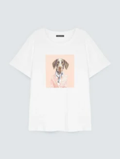 T-shirt cane chic con dettagli luminosi