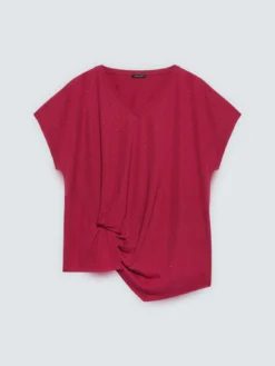 T-shirt con drappeggio e punti luce