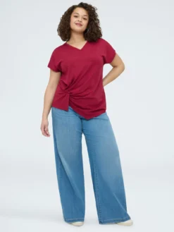 T-shirt con drappeggio e punti luce