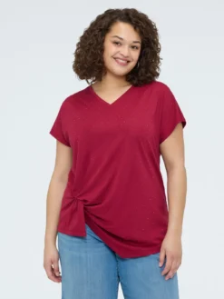 T-shirt con drappeggio e punti luce