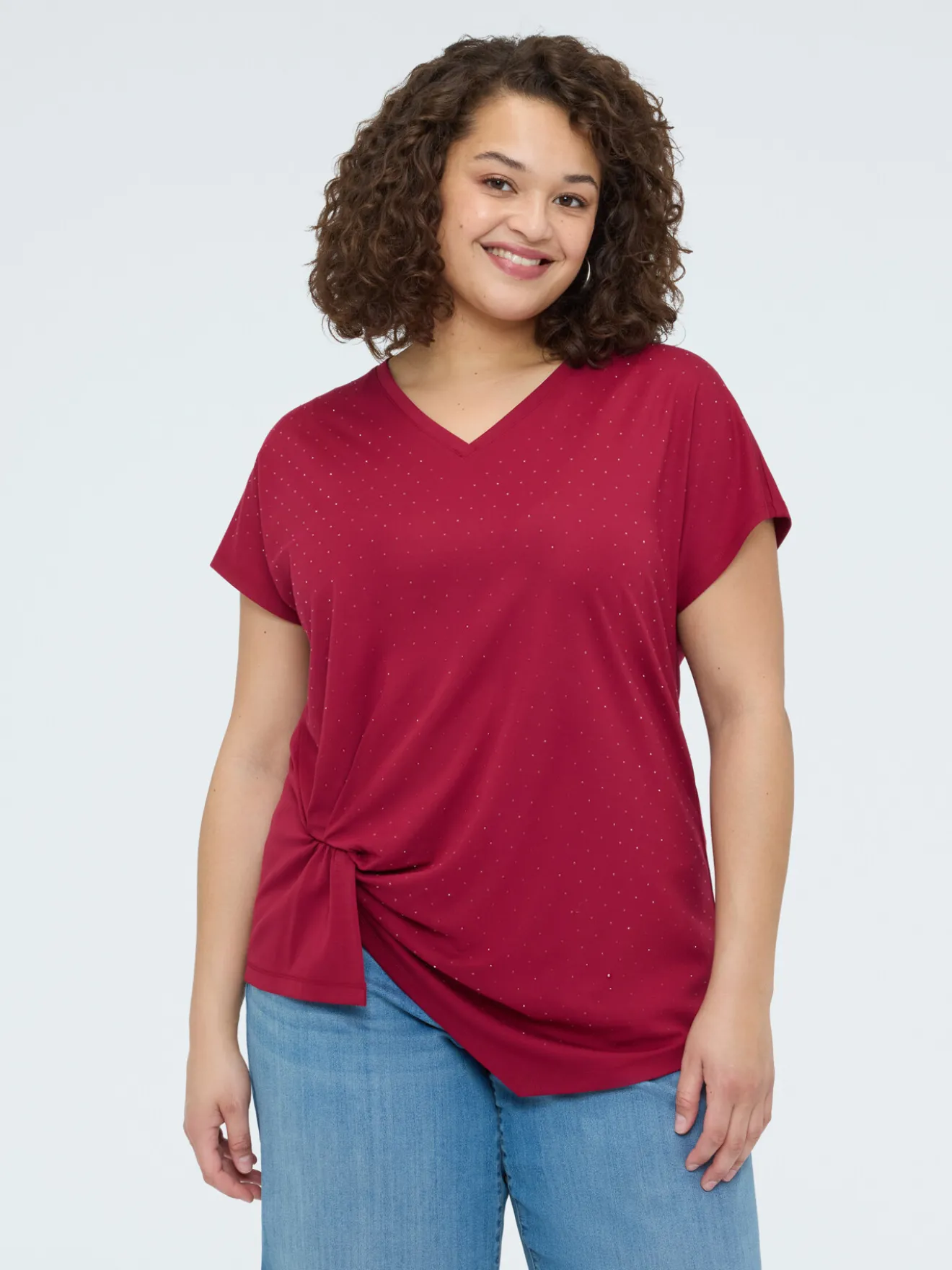 T-shirt con drappeggio e punti luce