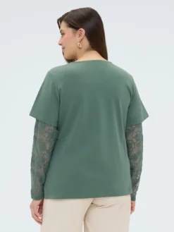 T-shirt con maniche e scollo in pizzo
