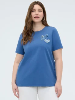 T-shirt in cotone con cuori e strass