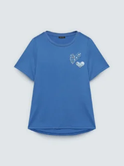 T-shirt in cotone con cuori e strass