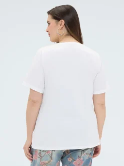 T-shirt in cotone con fiori in perline