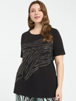 T-shirt in cotone con hotfix motivo zebrato