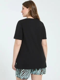 T-shirt in cotone con hotfix motivo zebrato