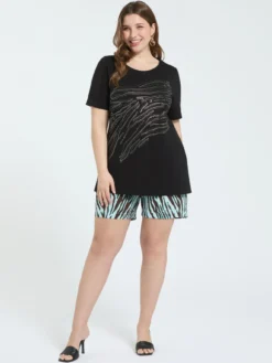 T-shirt in cotone con hotfix motivo zebrato