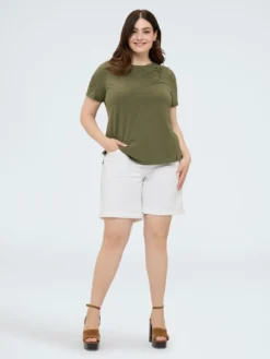 T-shirt in cotone con pizzo e borchie