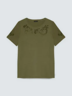 T-shirt in cotone con pizzo e borchie