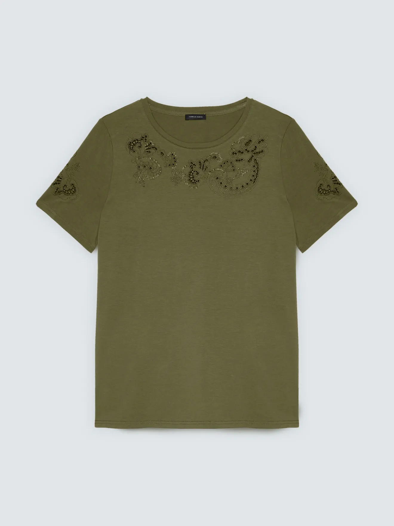 T-shirt in cotone con pizzo e borchie