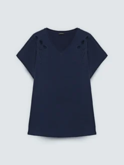 T-shirt in cotone con ricami e cut out