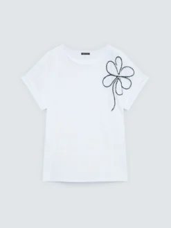 T-shirt in cotone con ricamo floreale