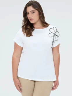 T-shirt in cotone con ricamo floreale