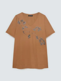 T-shirt in cotone con ricamo floreale