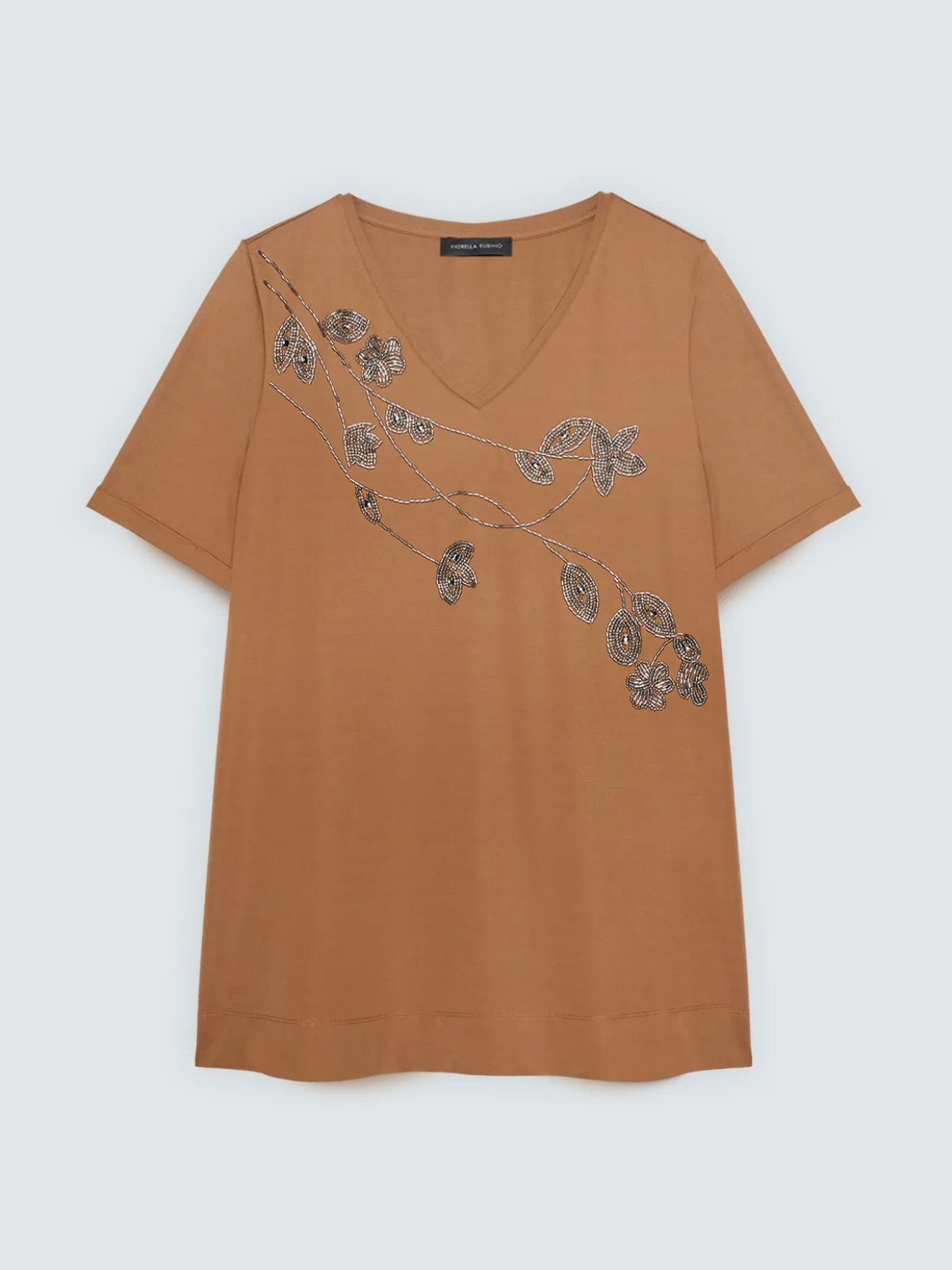 T-shirt in cotone con ricamo floreale