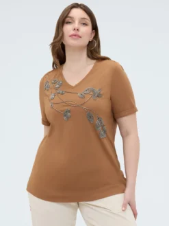 T-shirt in cotone con ricamo floreale