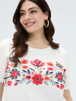 T-shirt in cotone con ricamo floreale