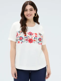 T-shirt in cotone con ricamo floreale