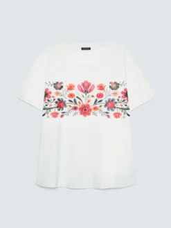 T-shirt in cotone con ricamo floreale