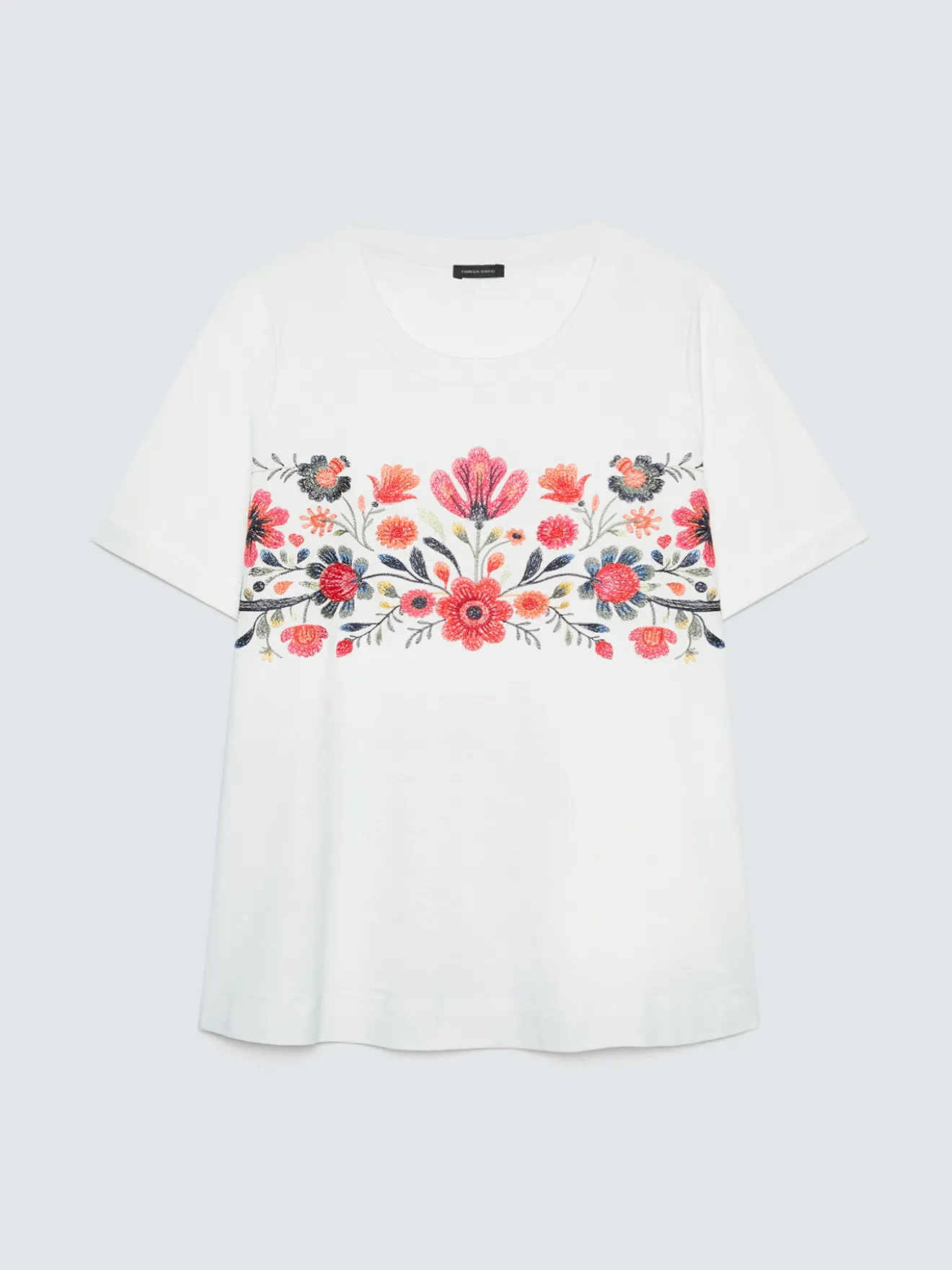 T-shirt in cotone con ricamo floreale