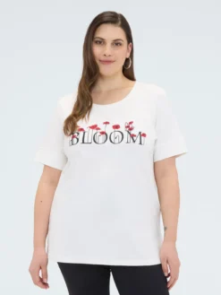 T-shirt in cotone con scritta BLOOM