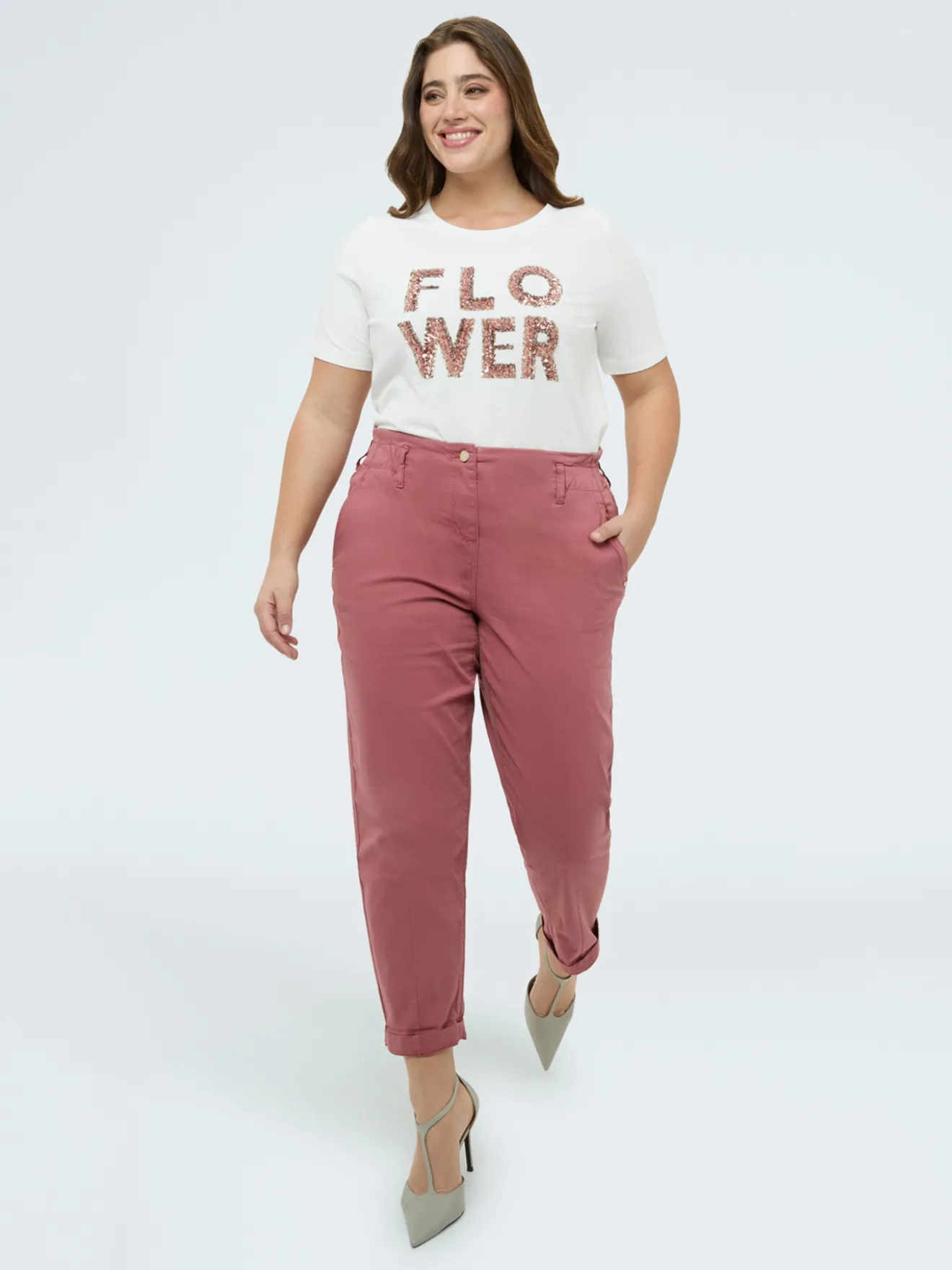 T-shirt in cotone con scritta Flower