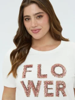 T-shirt in cotone con scritta Flower