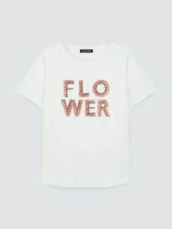 T-shirt in cotone con scritta Flower