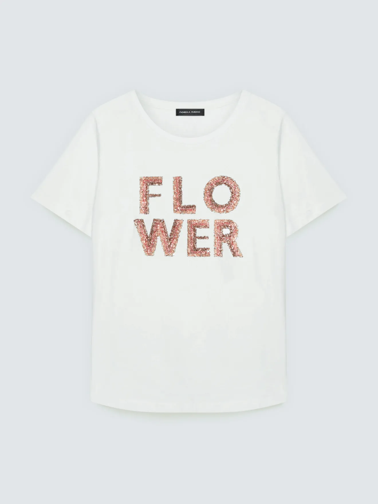 T-shirt in cotone con scritta Flower