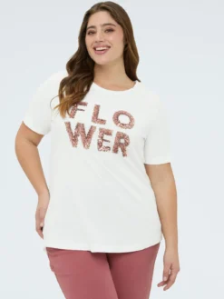 T-shirt in cotone con scritta Flower