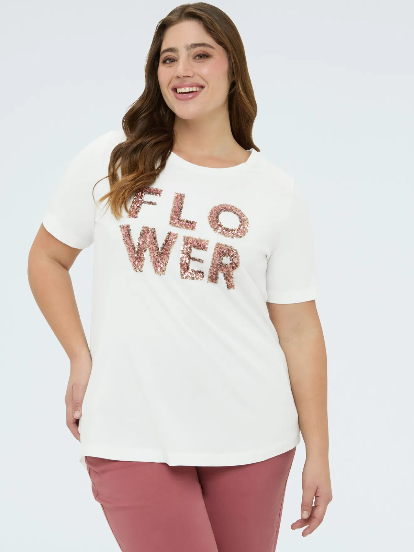 T-shirt in cotone con scritta Flower