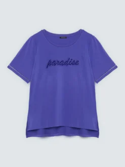 T-shirt in cotone con scritta in paillettes