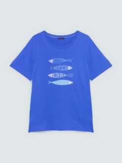 T-shirt in cotone con stampa e perline