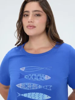 T-shirt in cotone con stampa e perline