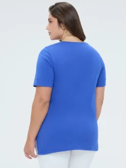 T-shirt in cotone con stampa e perline