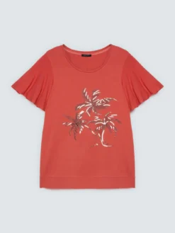 T-shirt in cotone con stampa e paillettes