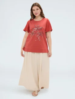 T-shirt in cotone con stampa e paillettes