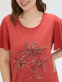 T-shirt in cotone con stampa e paillettes