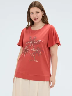 T-shirt in cotone con stampa e paillettes