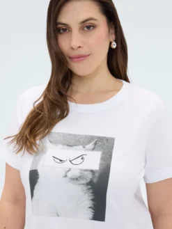 T-shirt in cotone con stampa gatto