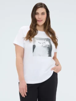 T-shirt in cotone con stampa gatto